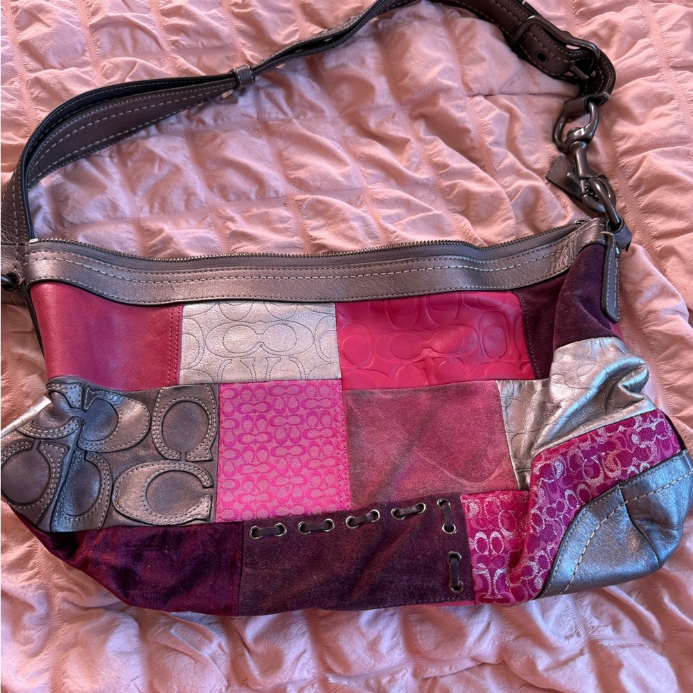 Coach Patchwork Shoulder Bag w/ matching crossbody bag - Pink, Silver, and Gray
